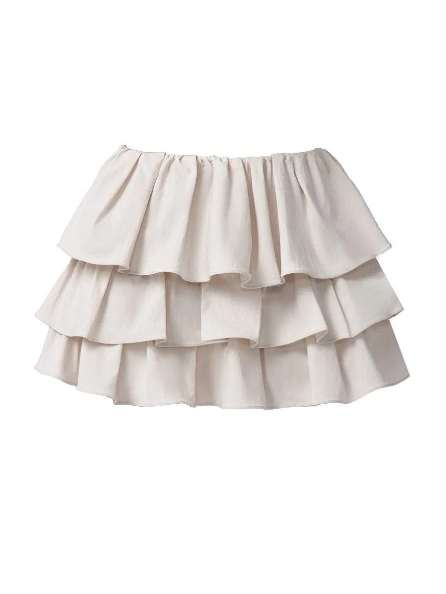 Ruffled POLO Collar Swing Jacket ＆ Cake Skirt