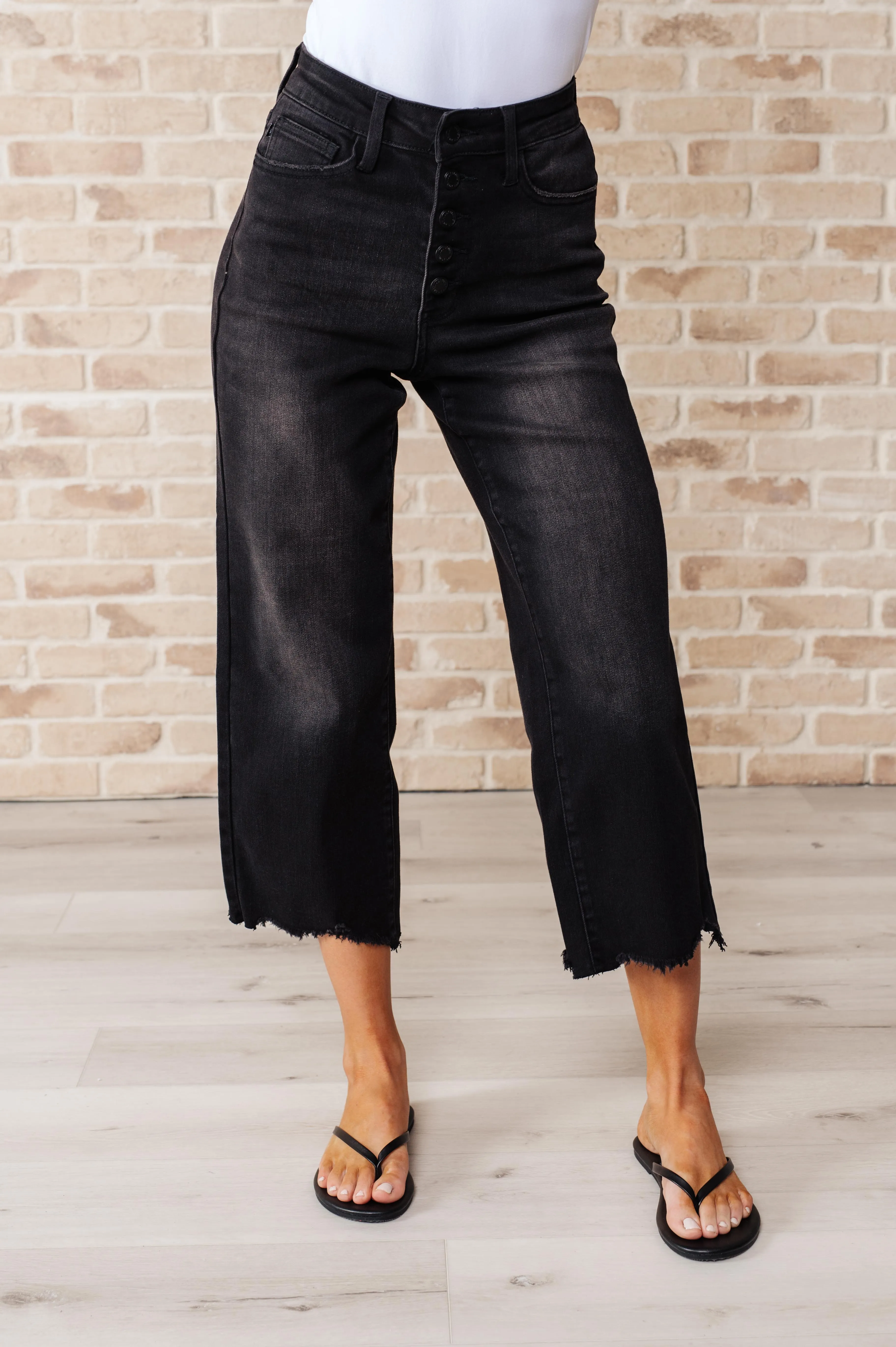 Ryan High Rise Button Fly Wide Leg Crop Jeans by Judy  Blue