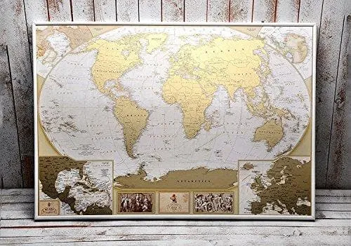 Scratch Off World Map  - Antique Gold Edition