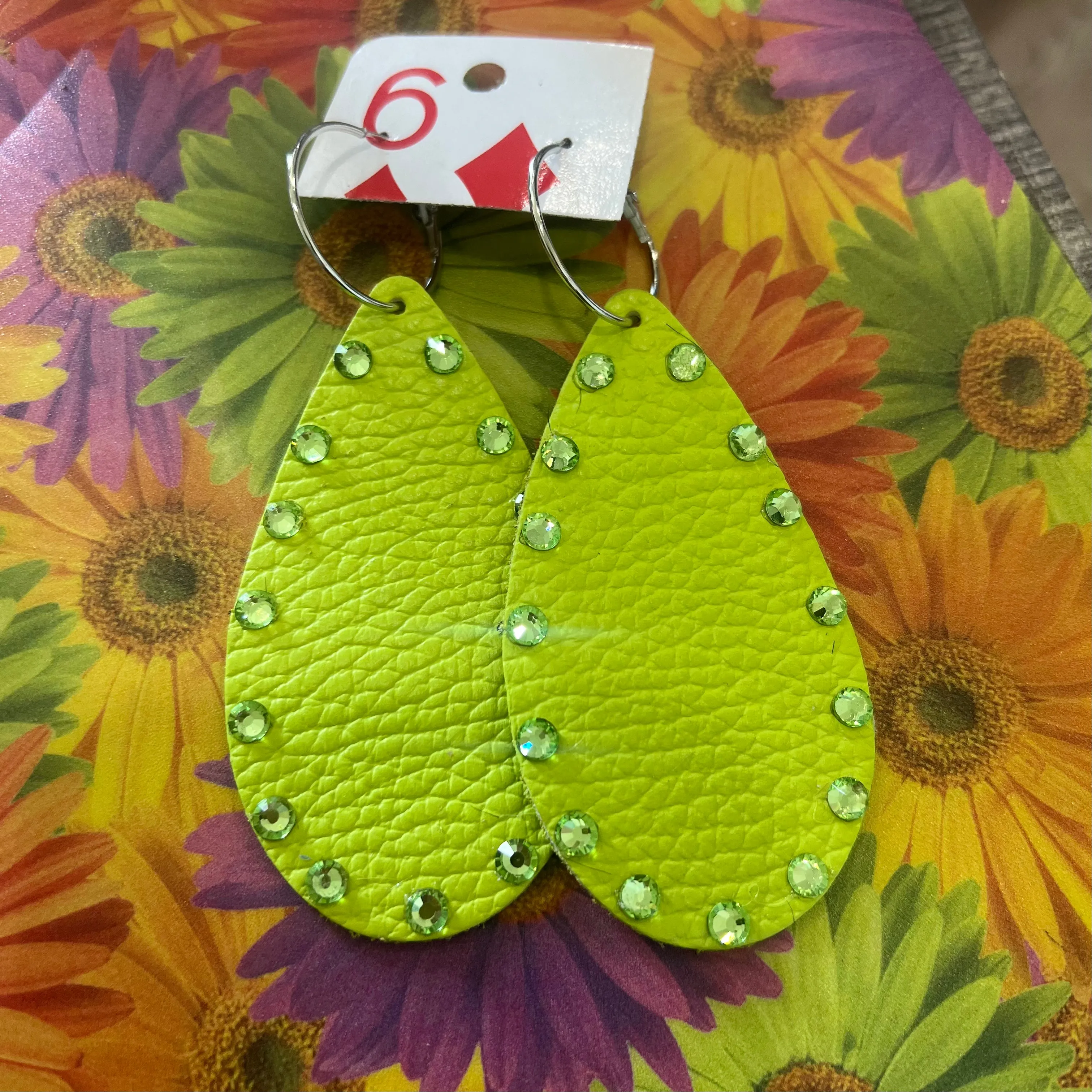 SL Lime Green Leather Bling Earring