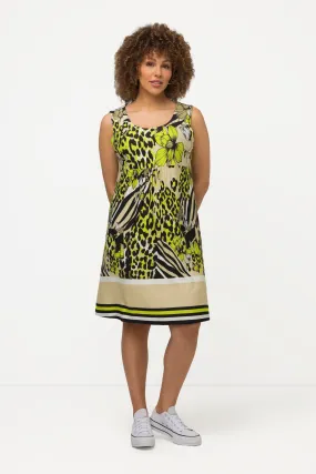 Sleeveless Border Print Knee Length Dress