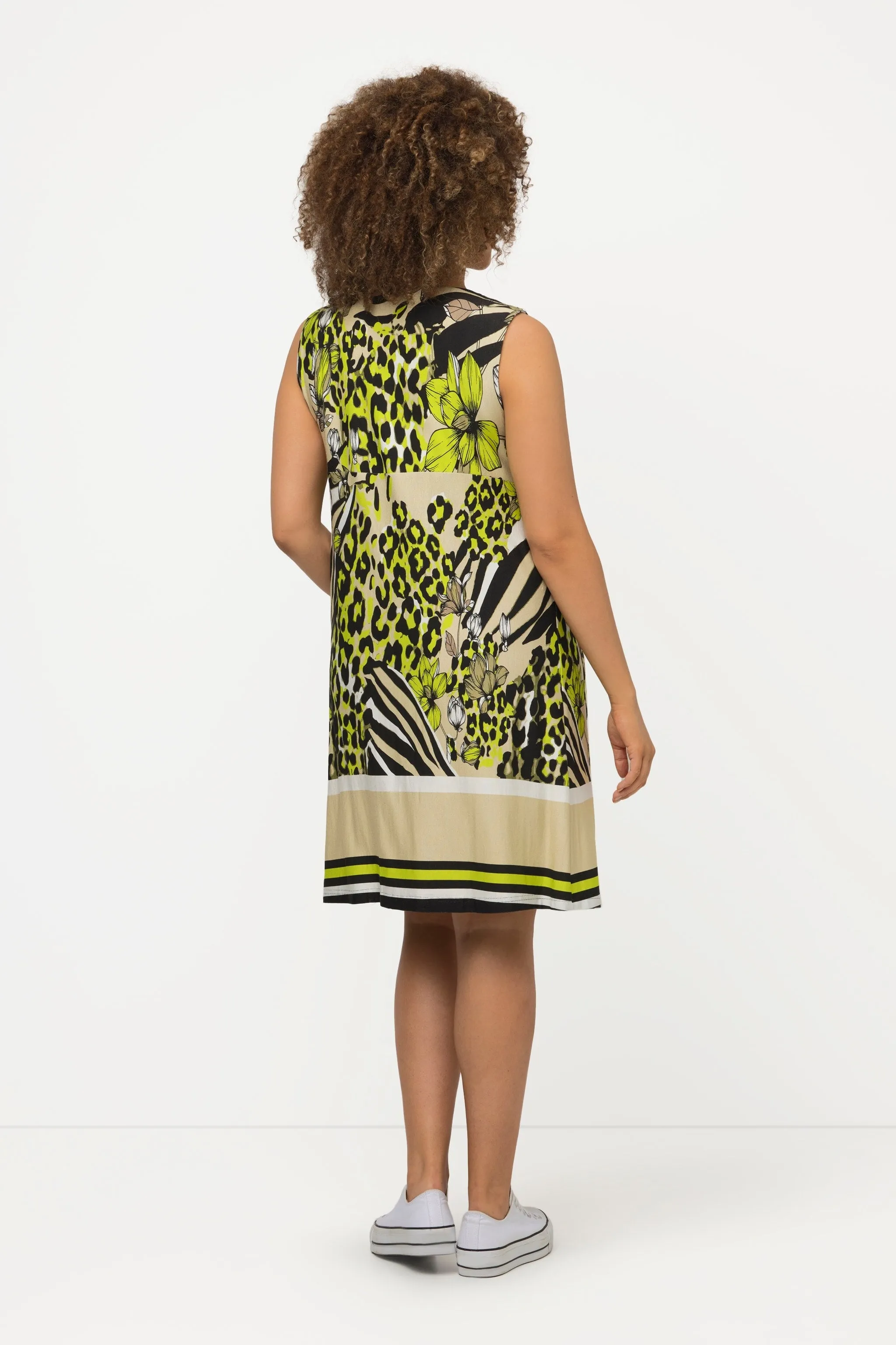 Sleeveless Border Print Knee Length Dress