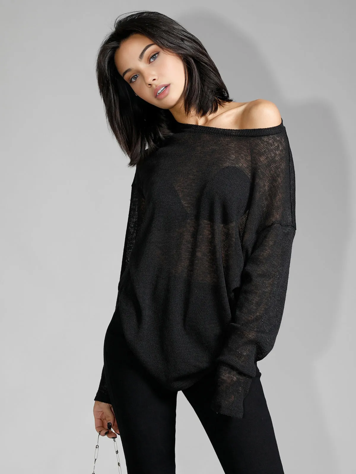 Solid Sheer Long Sleeve Top