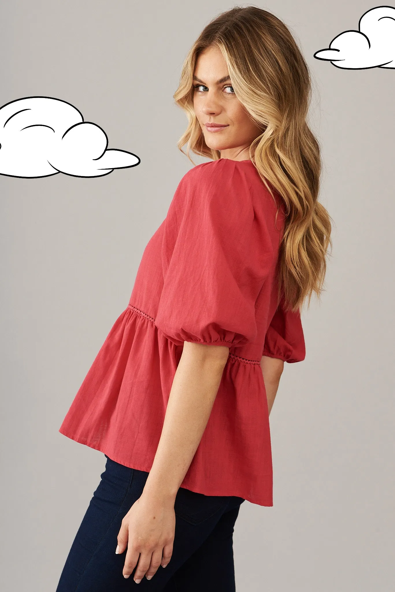 Stacy Top In Raspberry Cotton Linen