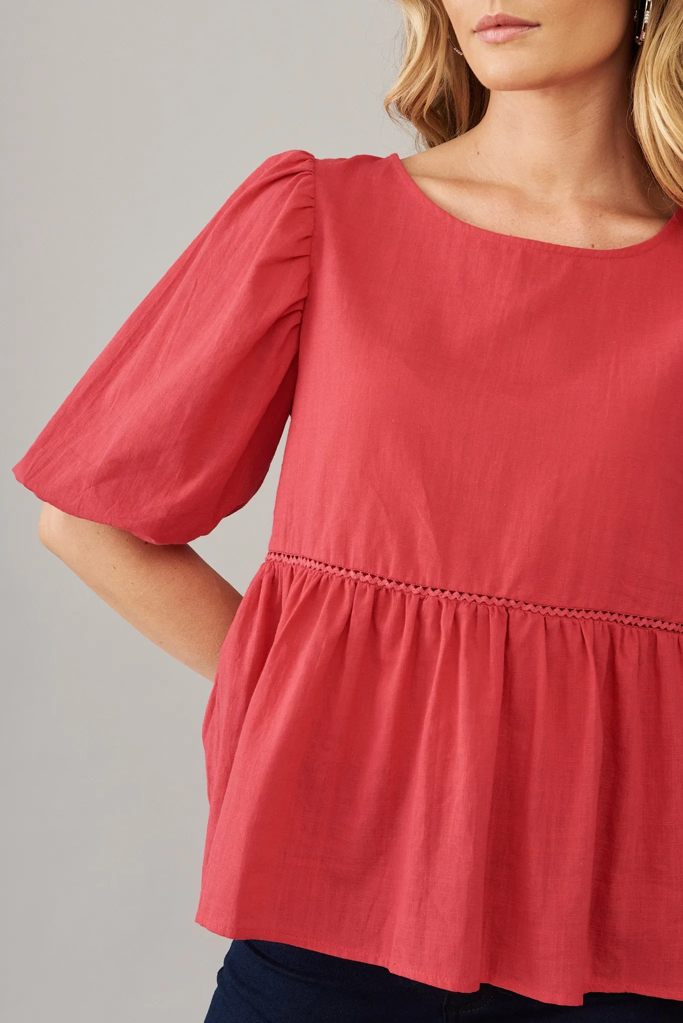 Stacy Top In Raspberry Cotton Linen