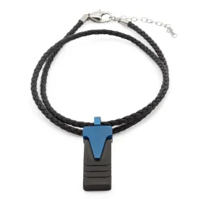 Stainless Steel Blue Ion Plated Pendant with Leather Necklace