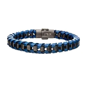 Stainless Steel Navy Leather with Gun Metal Ion Plated Bracelet