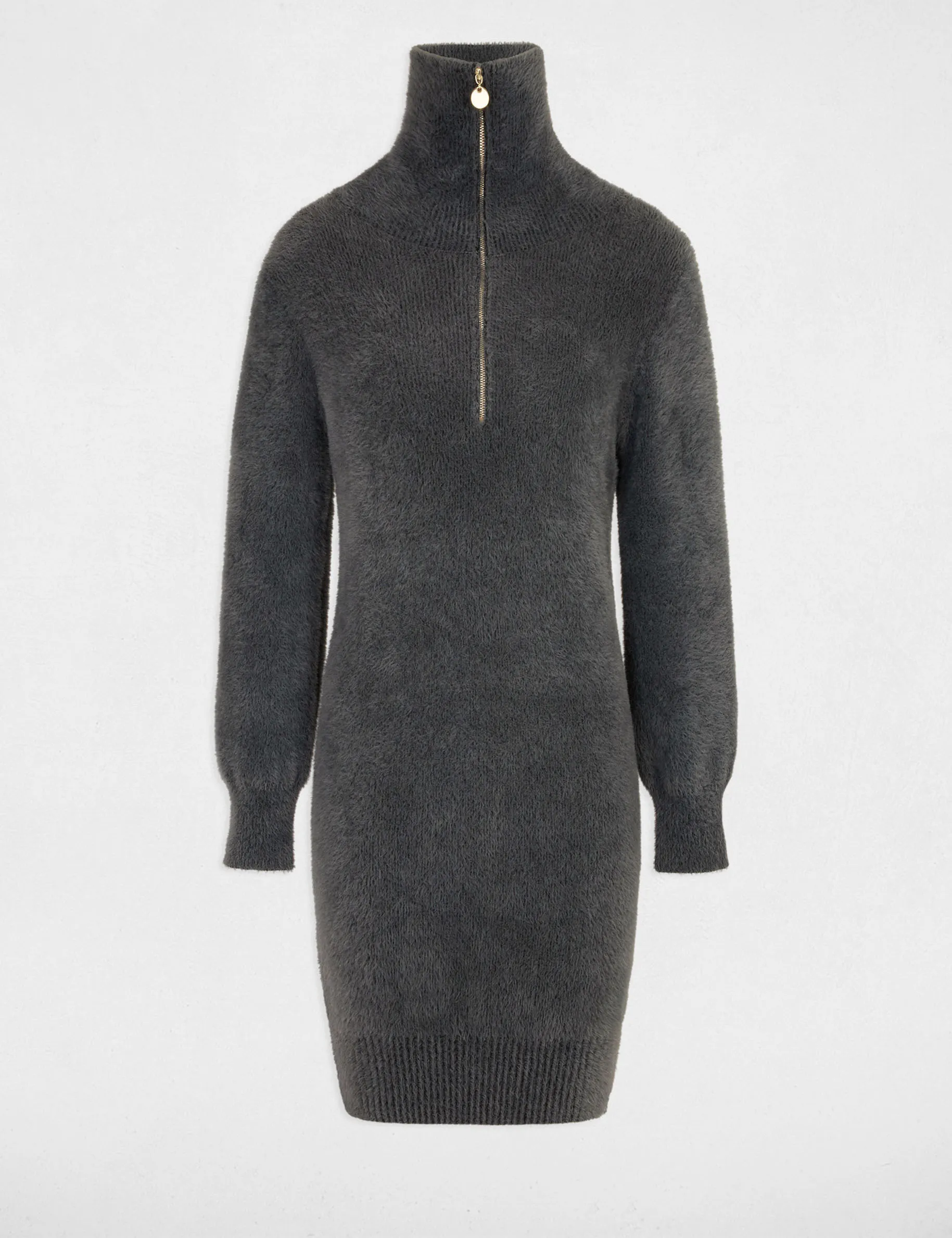 Straight jumper dress zipped-rollneck anthracite grey women