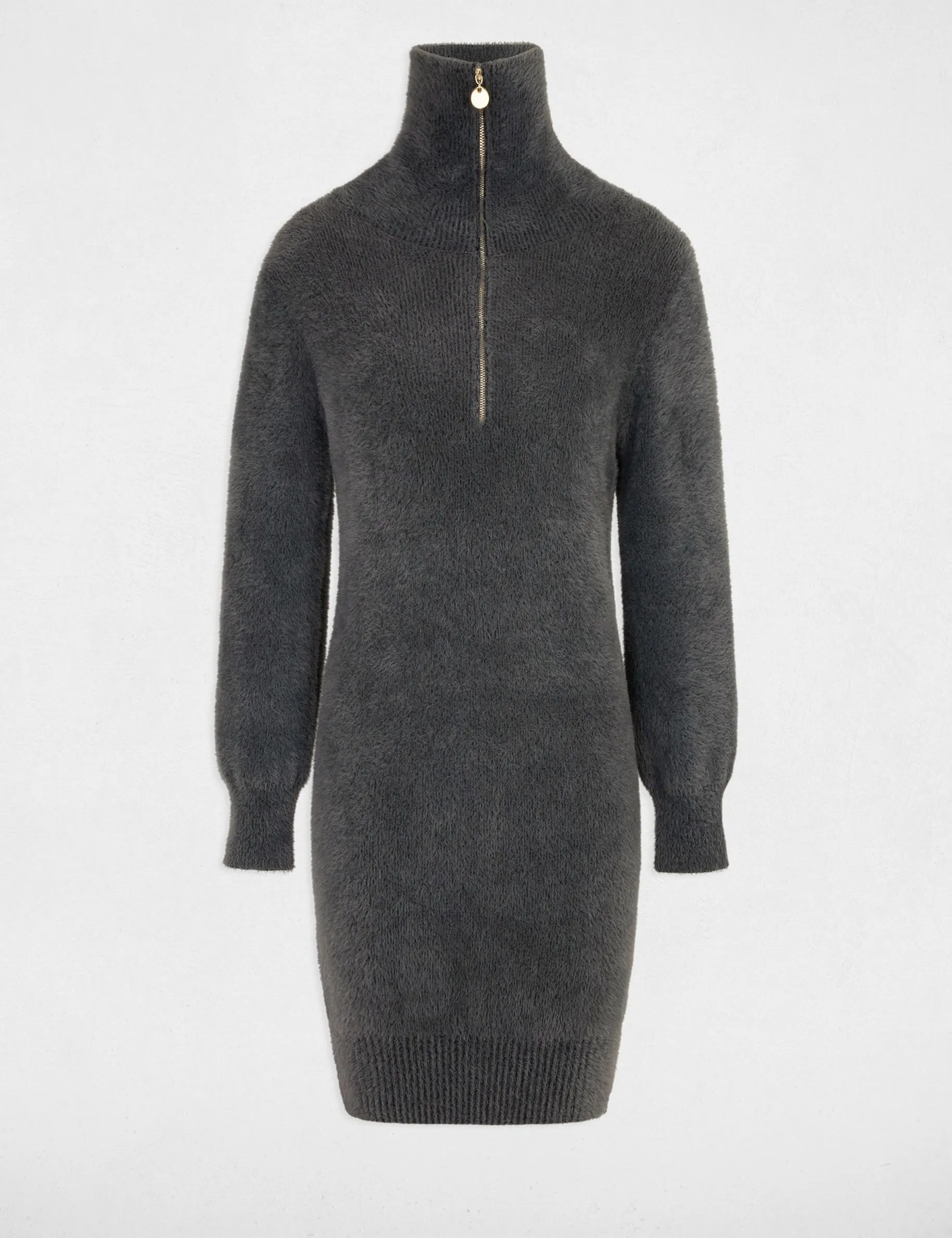 Straight jumper dress zipped-rollneck anthracite grey women