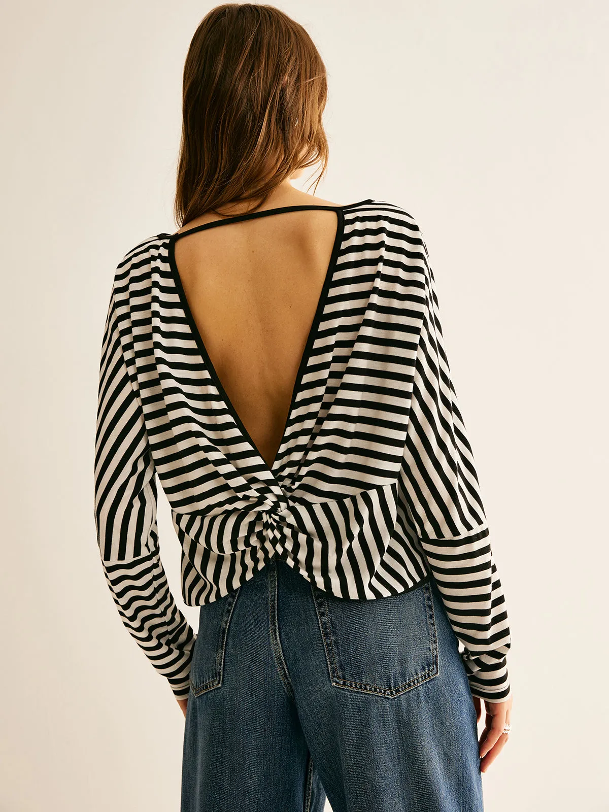 Striped Backless Knotted T-Shirt