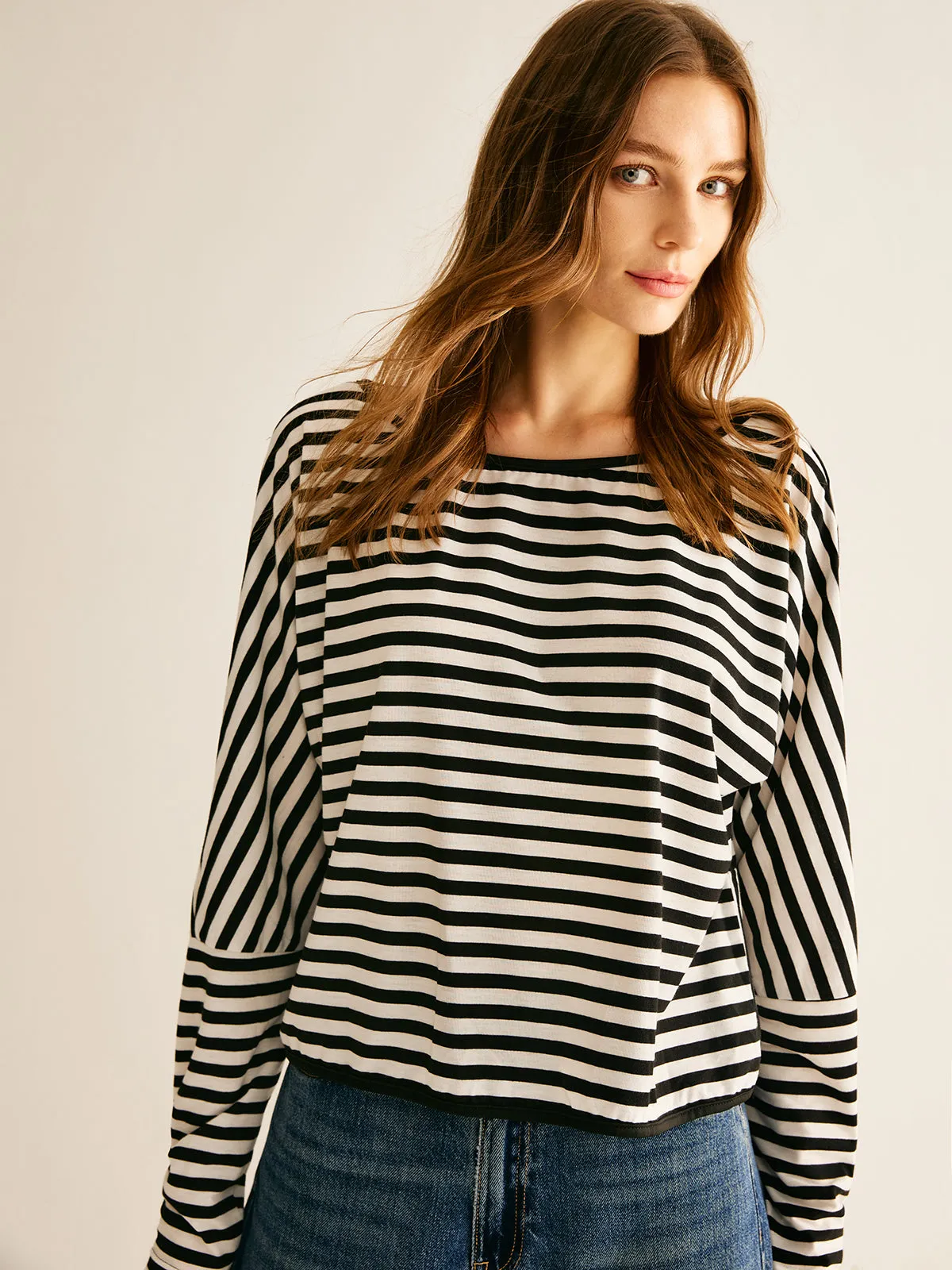 Striped Backless Knotted T-Shirt