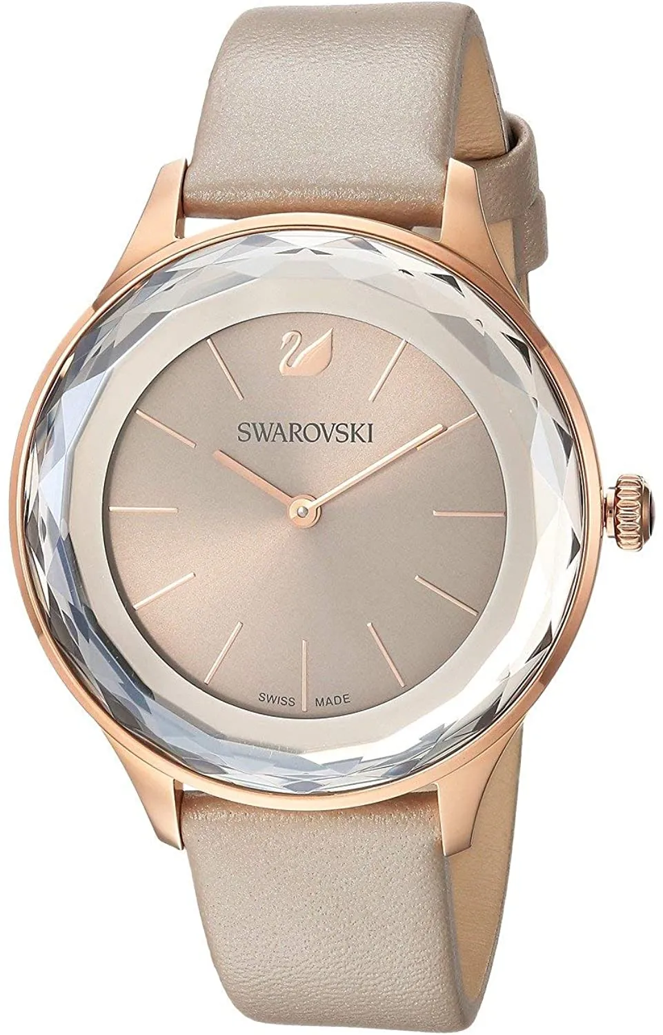 Swarovski OCTEA NOVA Watch Leather strap, Gray, Rose gold-tone -5295326