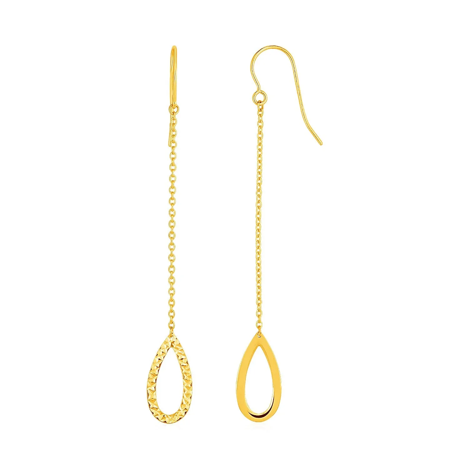 Textured Pear Shaped Long Drop Earrings in 14k Yellow Gold-rx4166