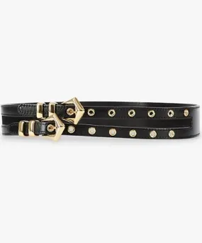 The Kooples Womens Black Double-buckle gold-toned leather belt