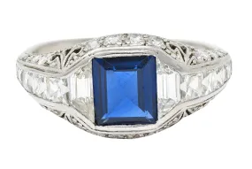 Tiffany & Co. Art Deco Sapphire Diamond Platinum Vintage Dinner Ring