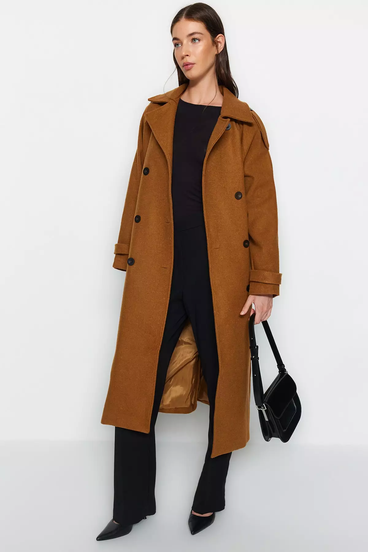 Trendyol Camel Belted Trench Coat