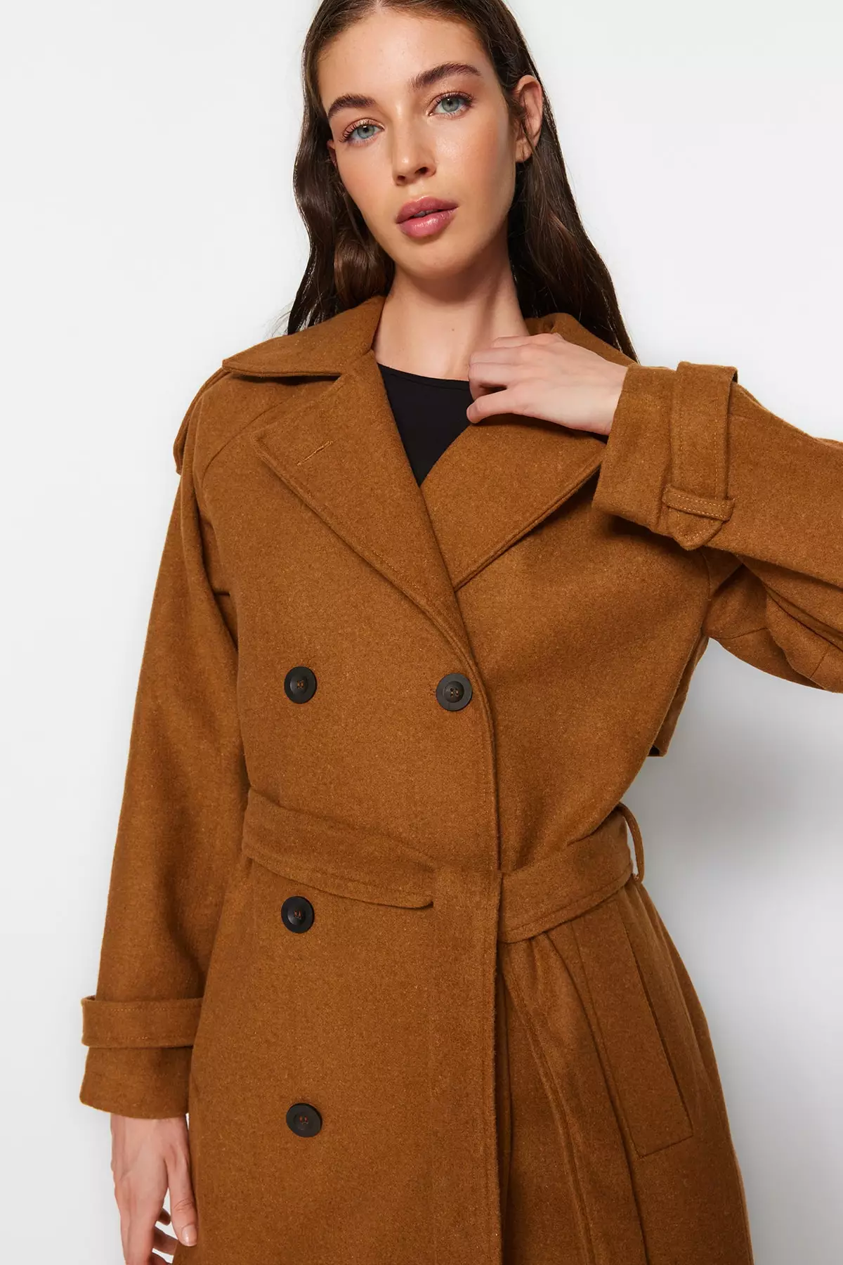 Trendyol Camel Belted Trench Coat