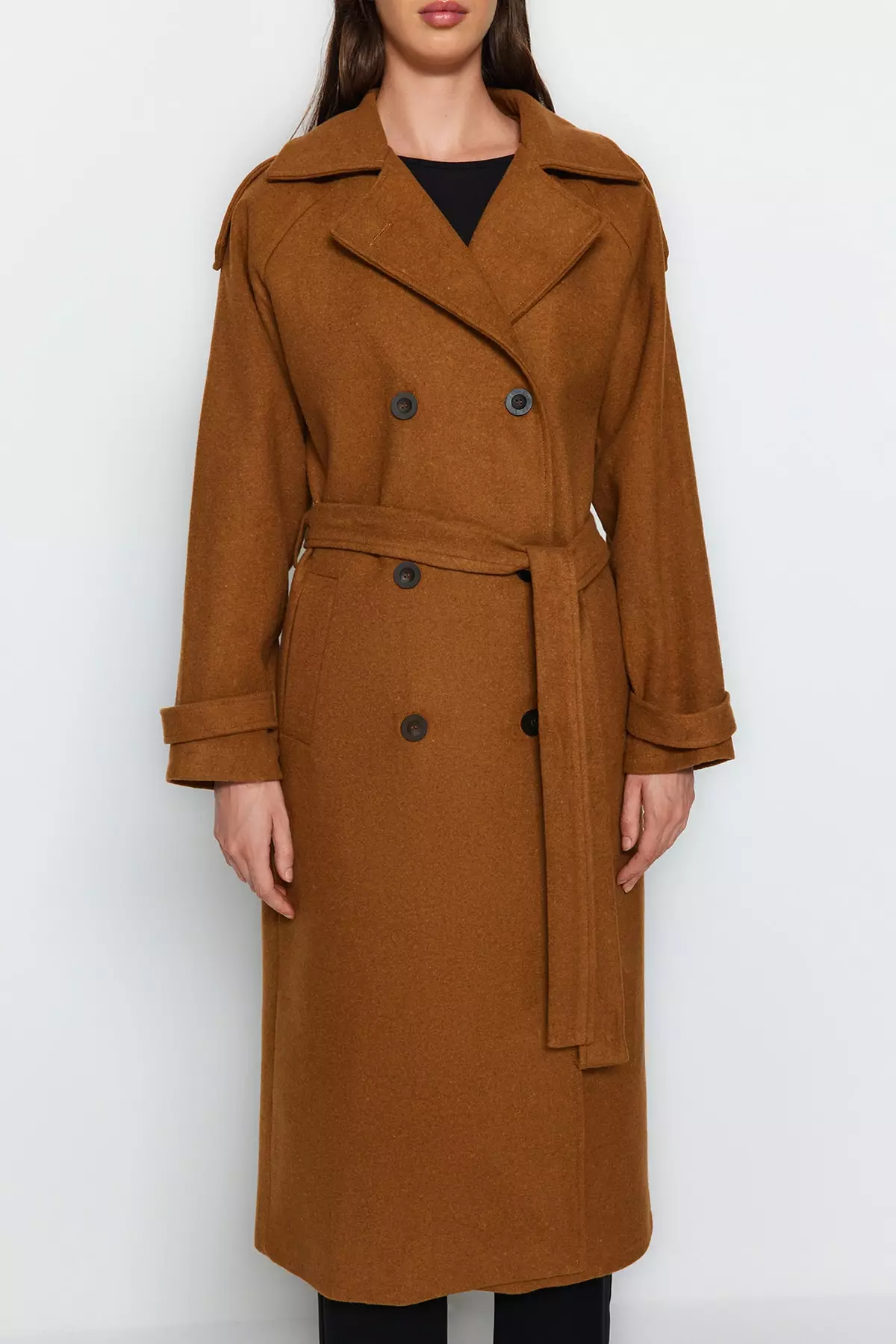 Trendyol Camel Belted Trench Coat