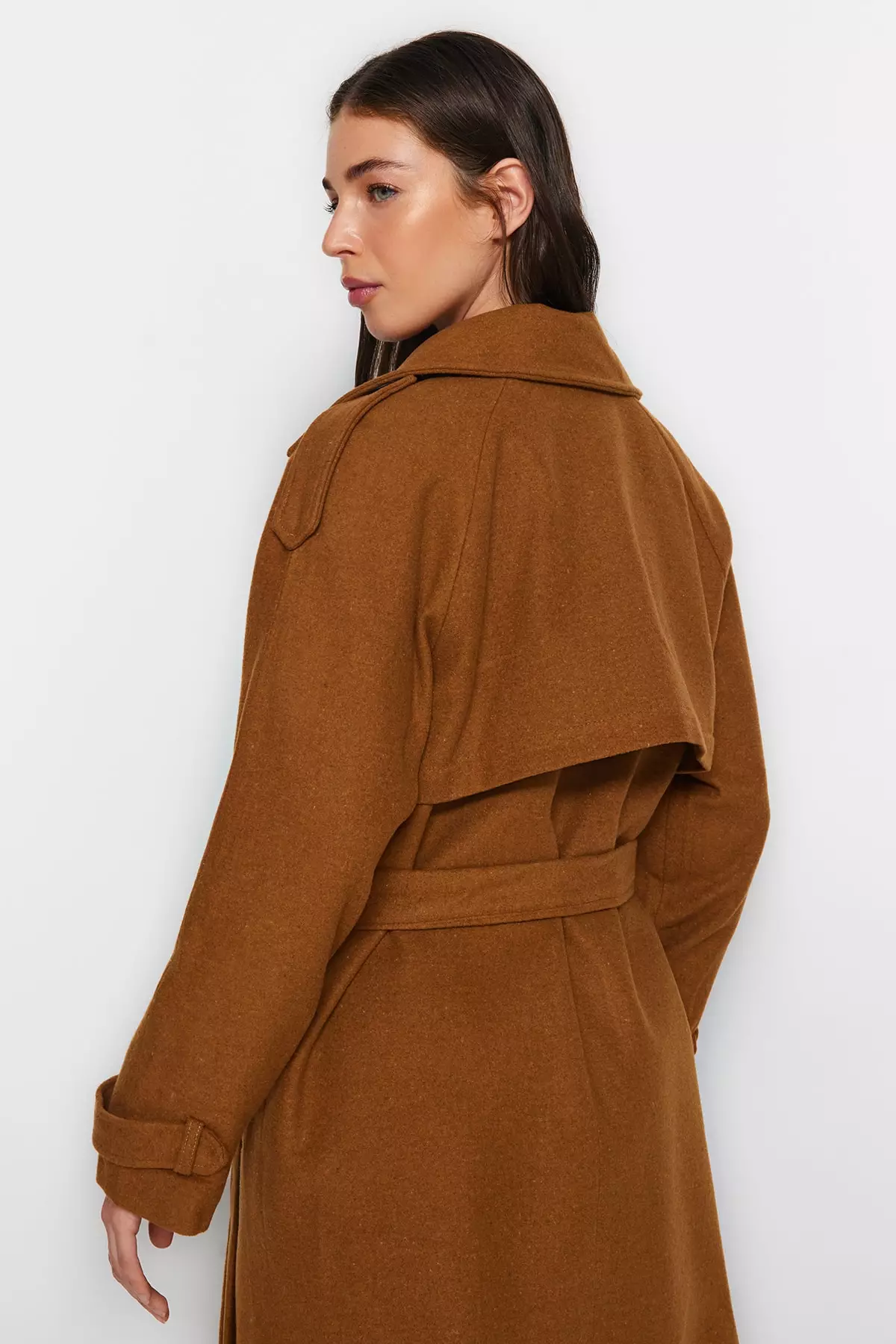 Trendyol Camel Belted Trench Coat