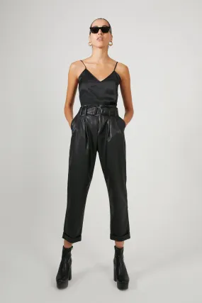 Trousers | Belted Faux Leather Peg Trousers | Warehouse