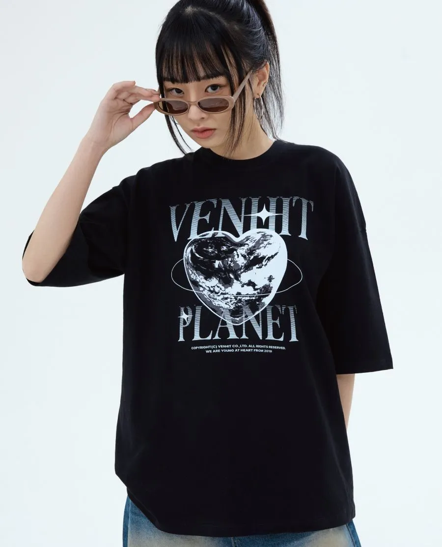 VENHIT  |Heart Unisex Street Style Short Sleeves Oversized Logo