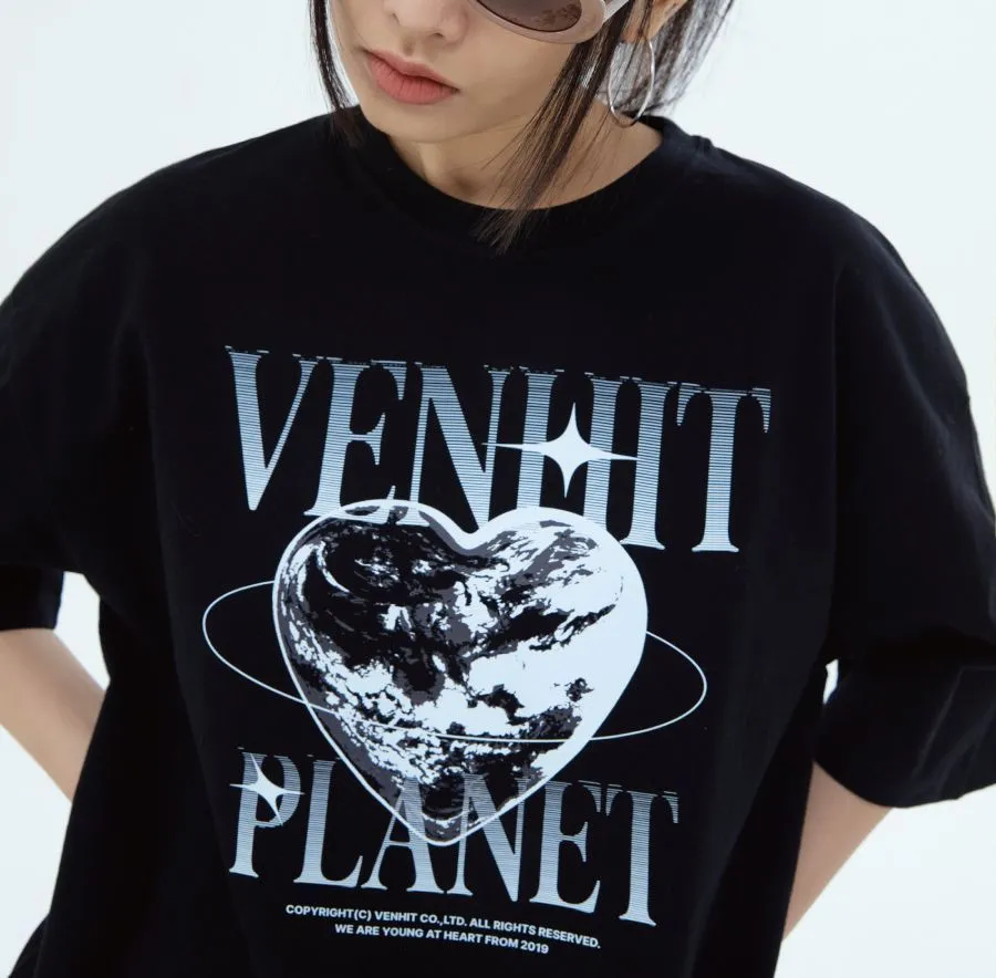 VENHIT  |Heart Unisex Street Style Short Sleeves Oversized Logo