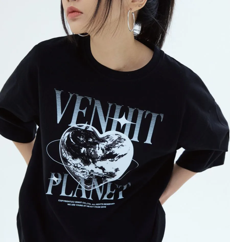 VENHIT  |Heart Unisex Street Style Short Sleeves Oversized Logo