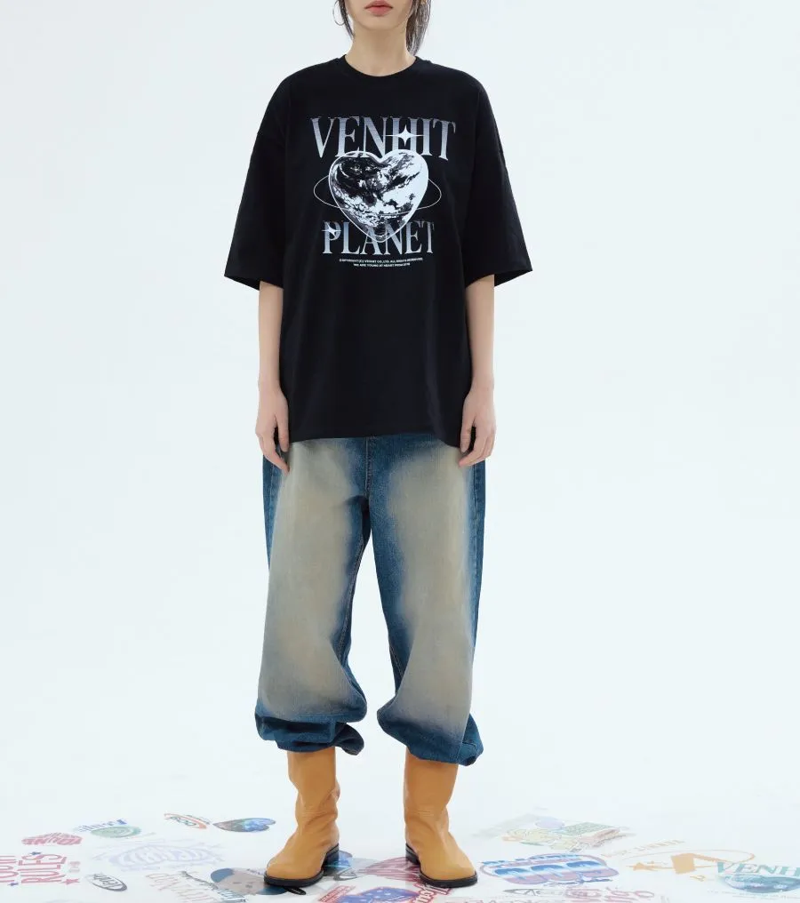 VENHIT  |Heart Unisex Street Style Short Sleeves Oversized Logo