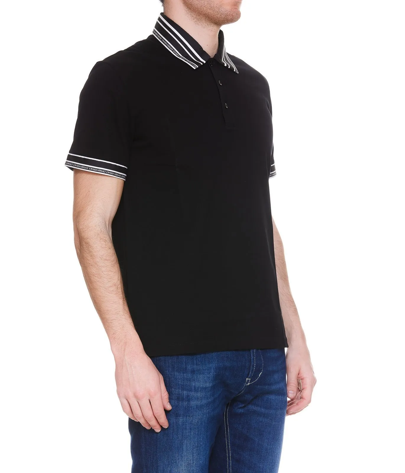 VERSACE  |Stripes Cotton Short Sleeves Luxury Polos