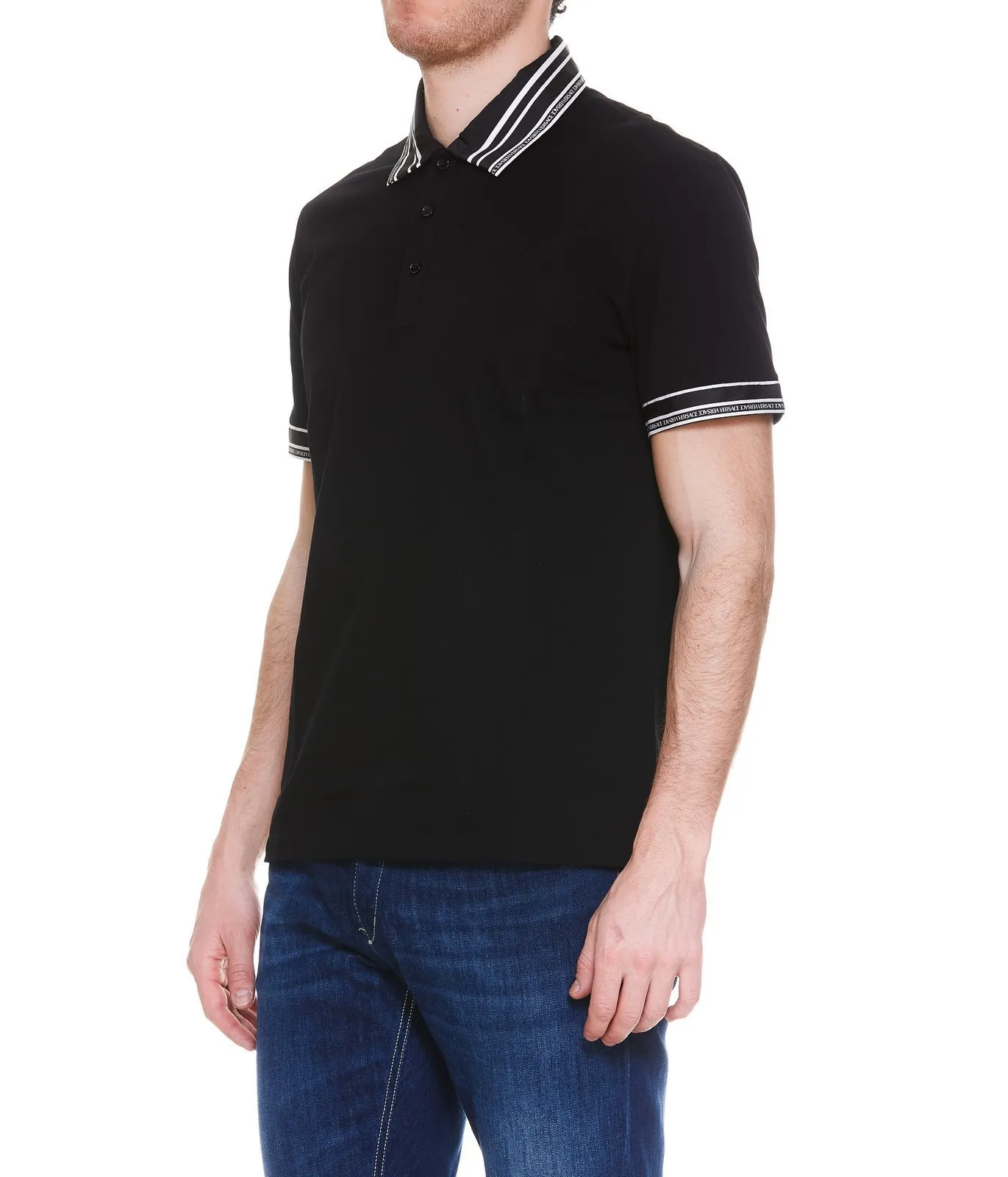 VERSACE  |Stripes Cotton Short Sleeves Luxury Polos