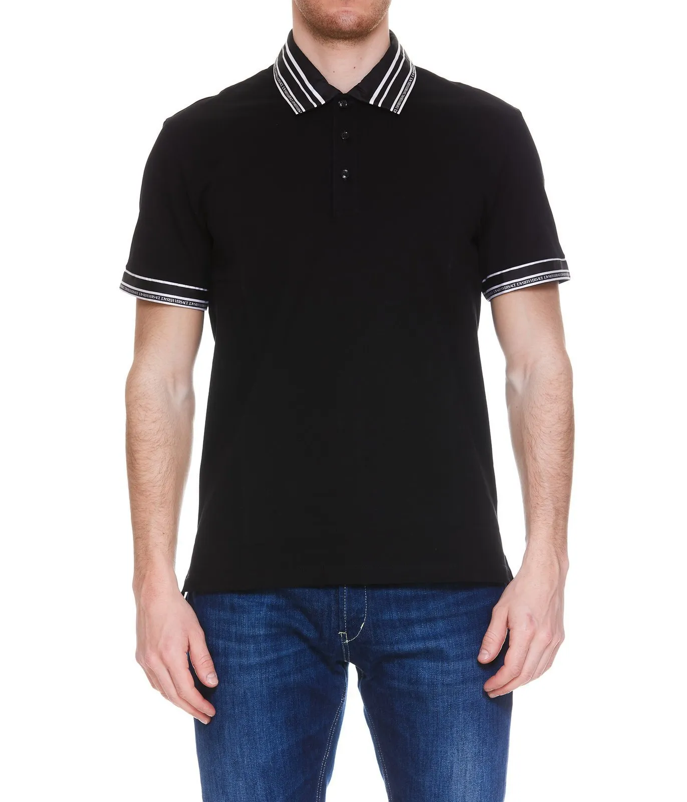 VERSACE  |Stripes Cotton Short Sleeves Luxury Polos