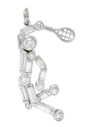 Vintage 0.90 CTW Diamond Platinum Tennis Player Charm