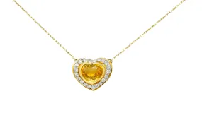 Vintage 2.00 CTW Yellow Sapphire Diamond 14 Karat Two-Tone Gold Heart Necklace