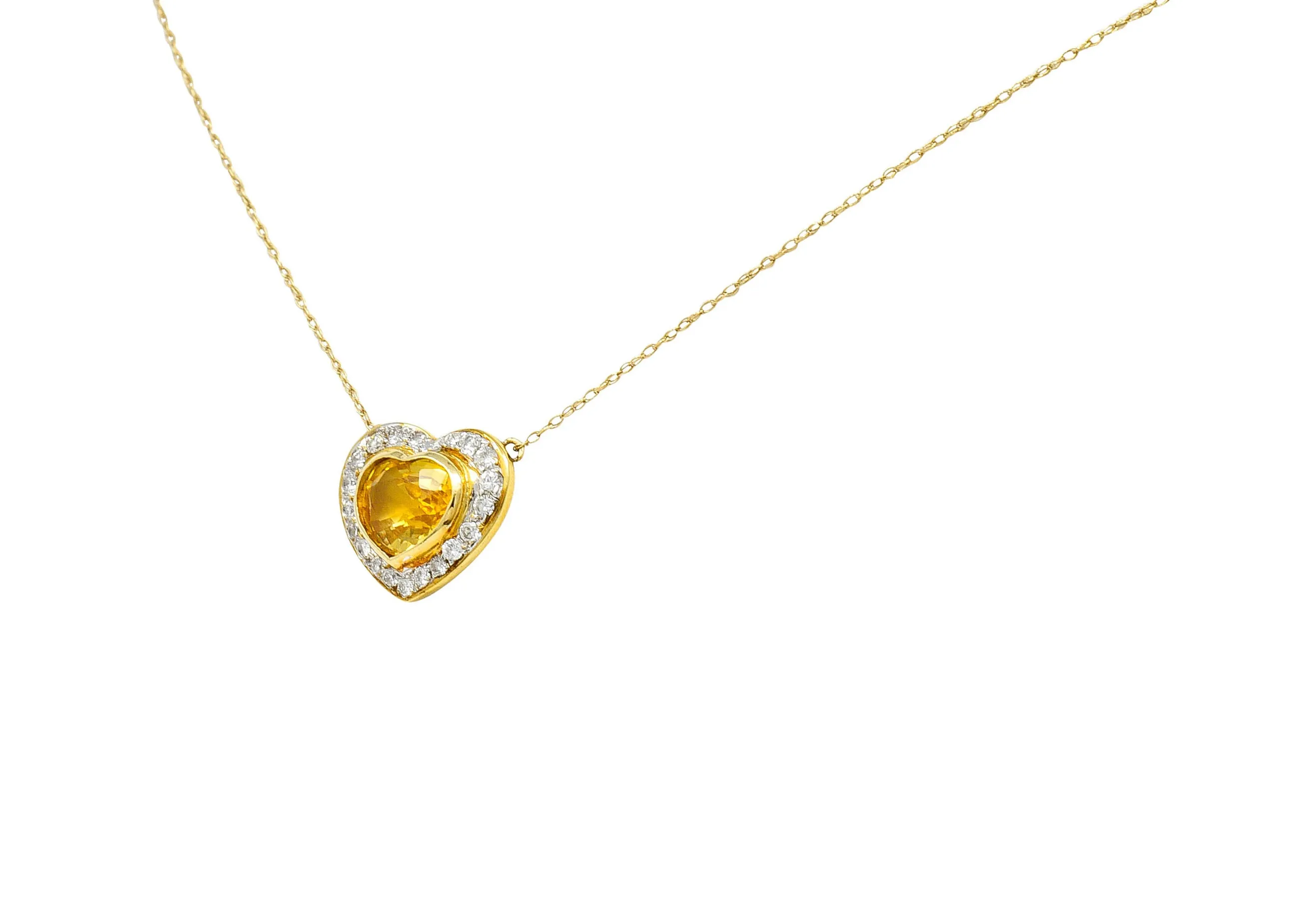 Vintage 2.00 CTW Yellow Sapphire Diamond 14 Karat Two-Tone Gold Heart Necklace