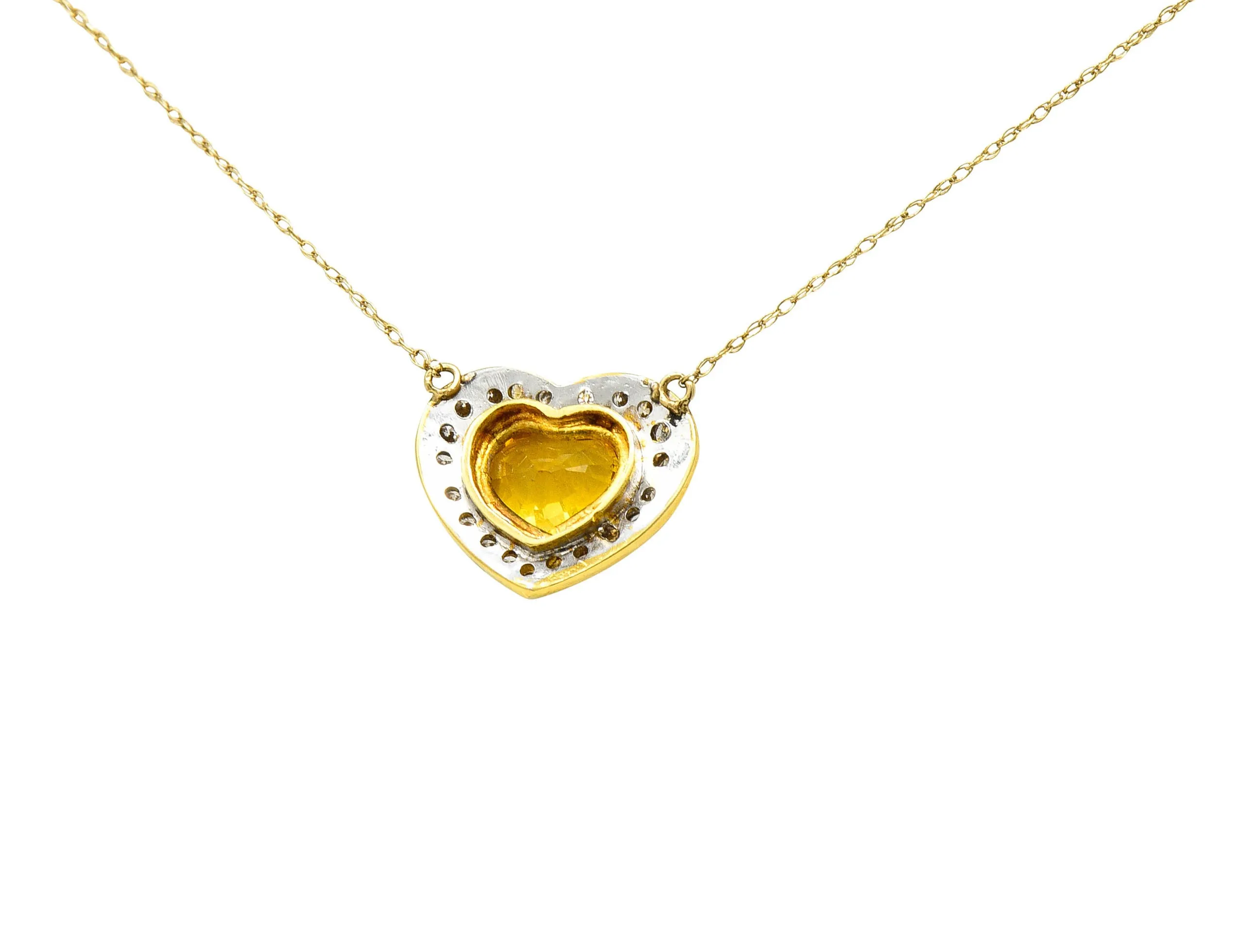 Vintage 2.00 CTW Yellow Sapphire Diamond 14 Karat Two-Tone Gold Heart Necklace