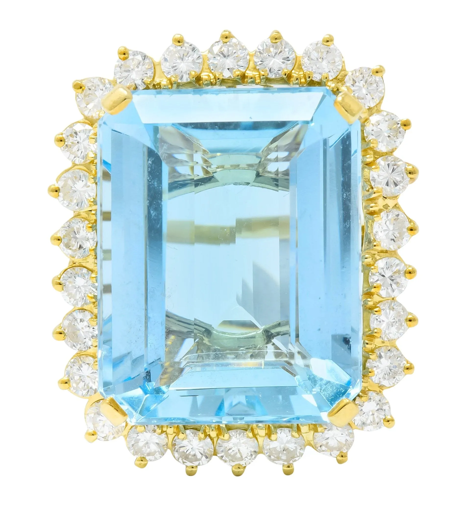 Vintage 30.50 CTW Aquamarine Diamond 18 Karat Gold Cluster Cocktail Ring