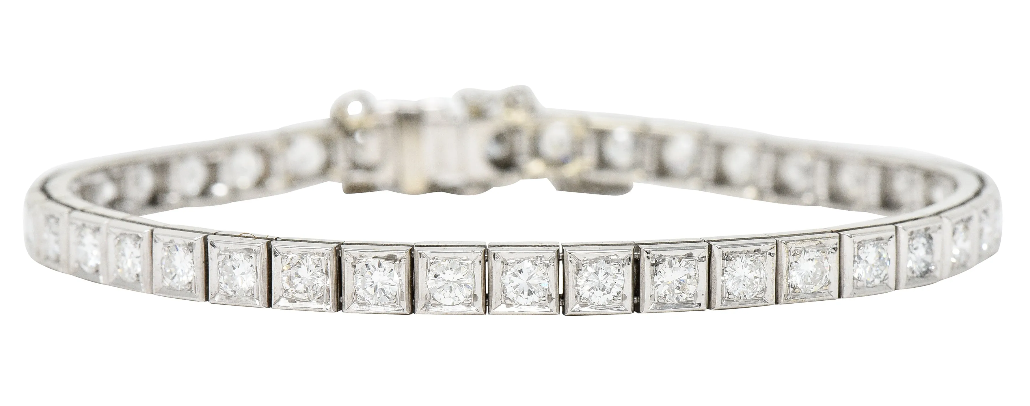 Vintage 4.00 Diamond 14 Karat White Gold Line Bracelet