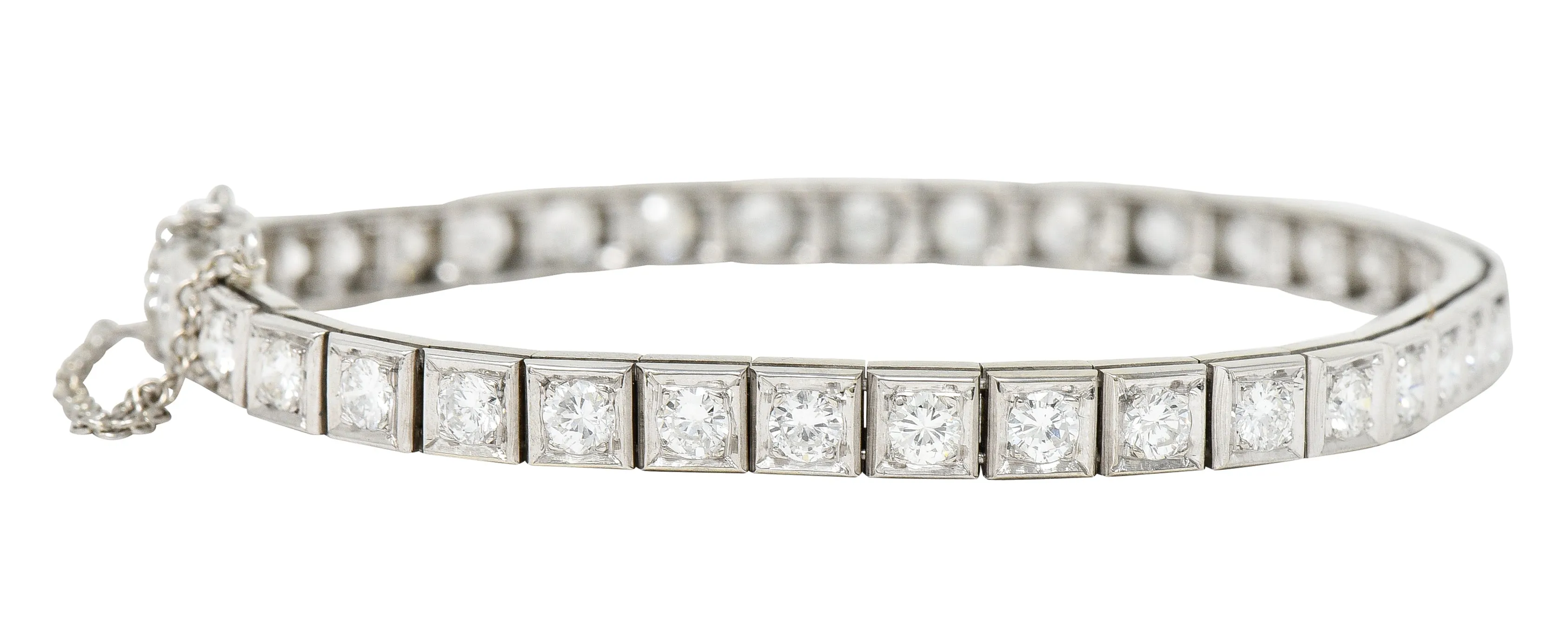 Vintage 4.00 Diamond 14 Karat White Gold Line Bracelet