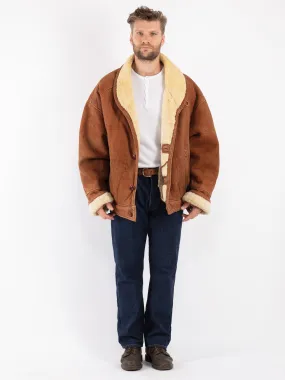 Vintage 80's Men Oversized Sheepskin Bomber Jacket in Brown