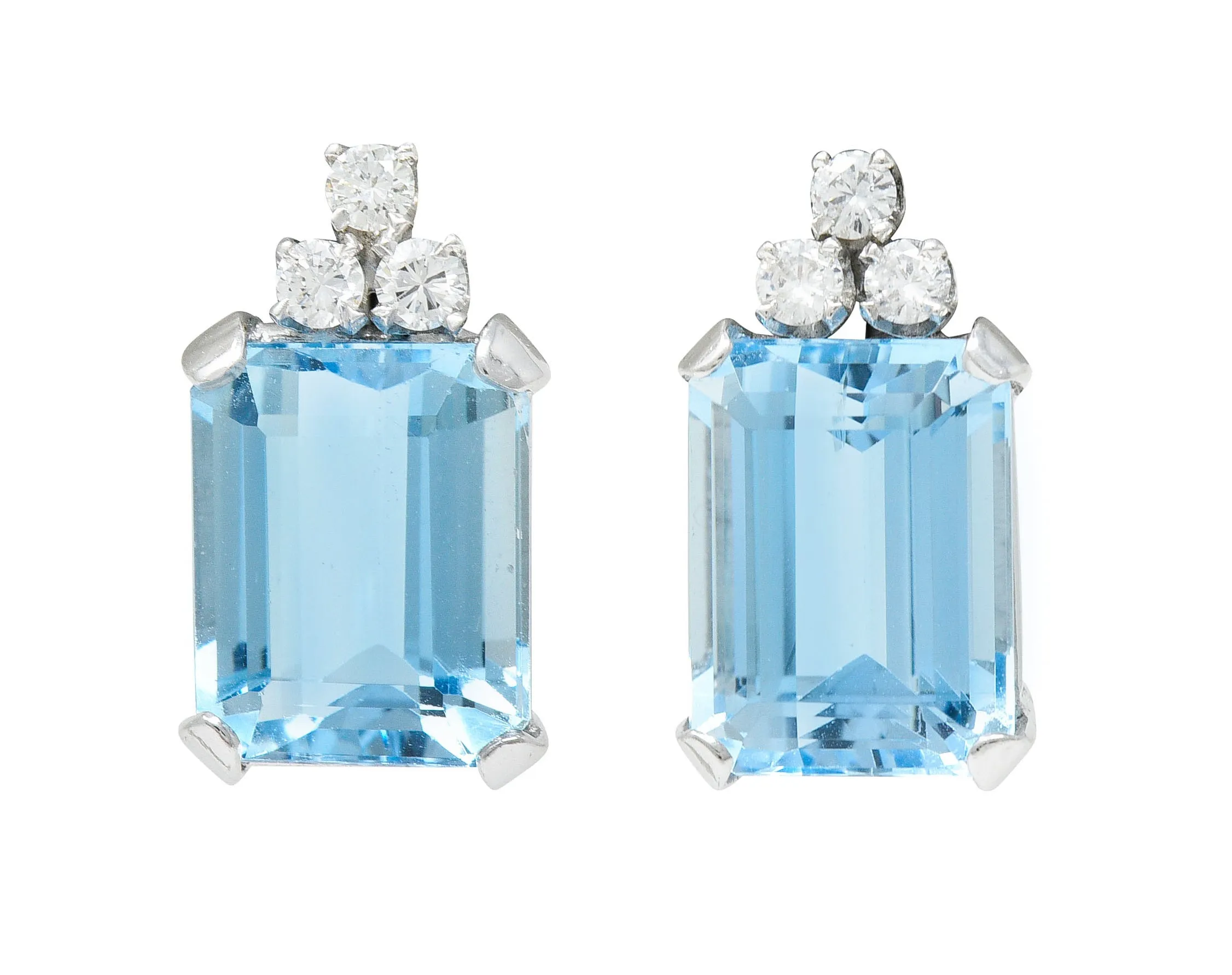 Vintage 9.20 CTW Aquamarine Diamond 14 Karat White Gold Stud Earrings