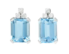 Vintage 9.20 CTW Aquamarine Diamond 14 Karat White Gold Stud Earrings