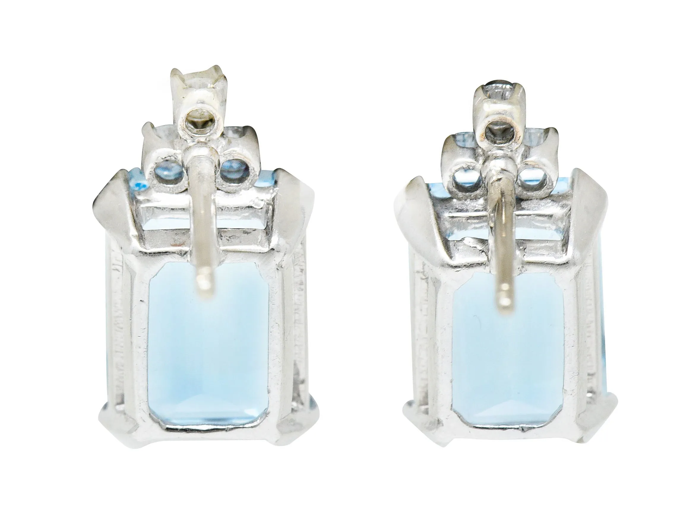 Vintage 9.20 CTW Aquamarine Diamond 14 Karat White Gold Stud Earrings