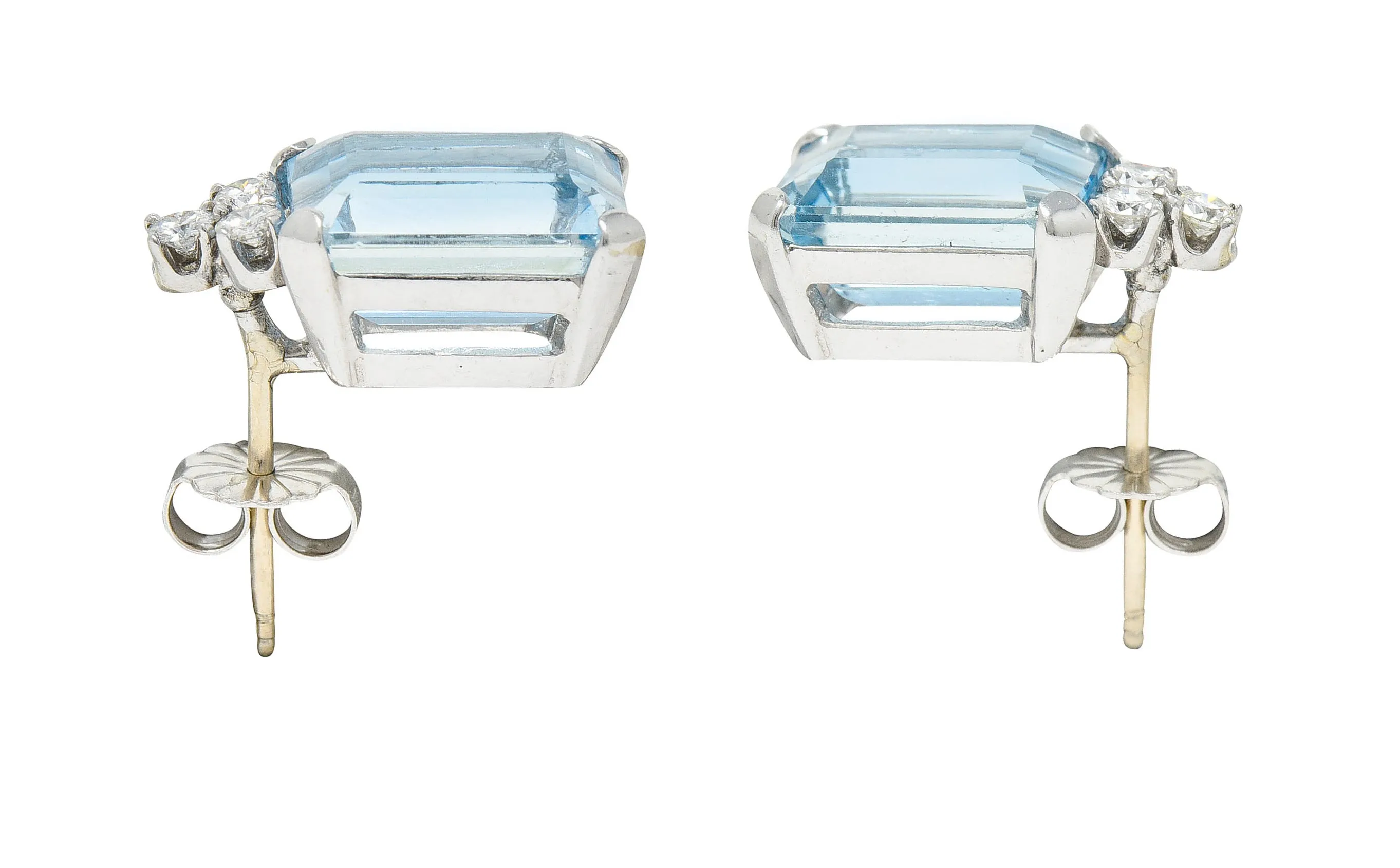 Vintage 9.20 CTW Aquamarine Diamond 14 Karat White Gold Stud Earrings