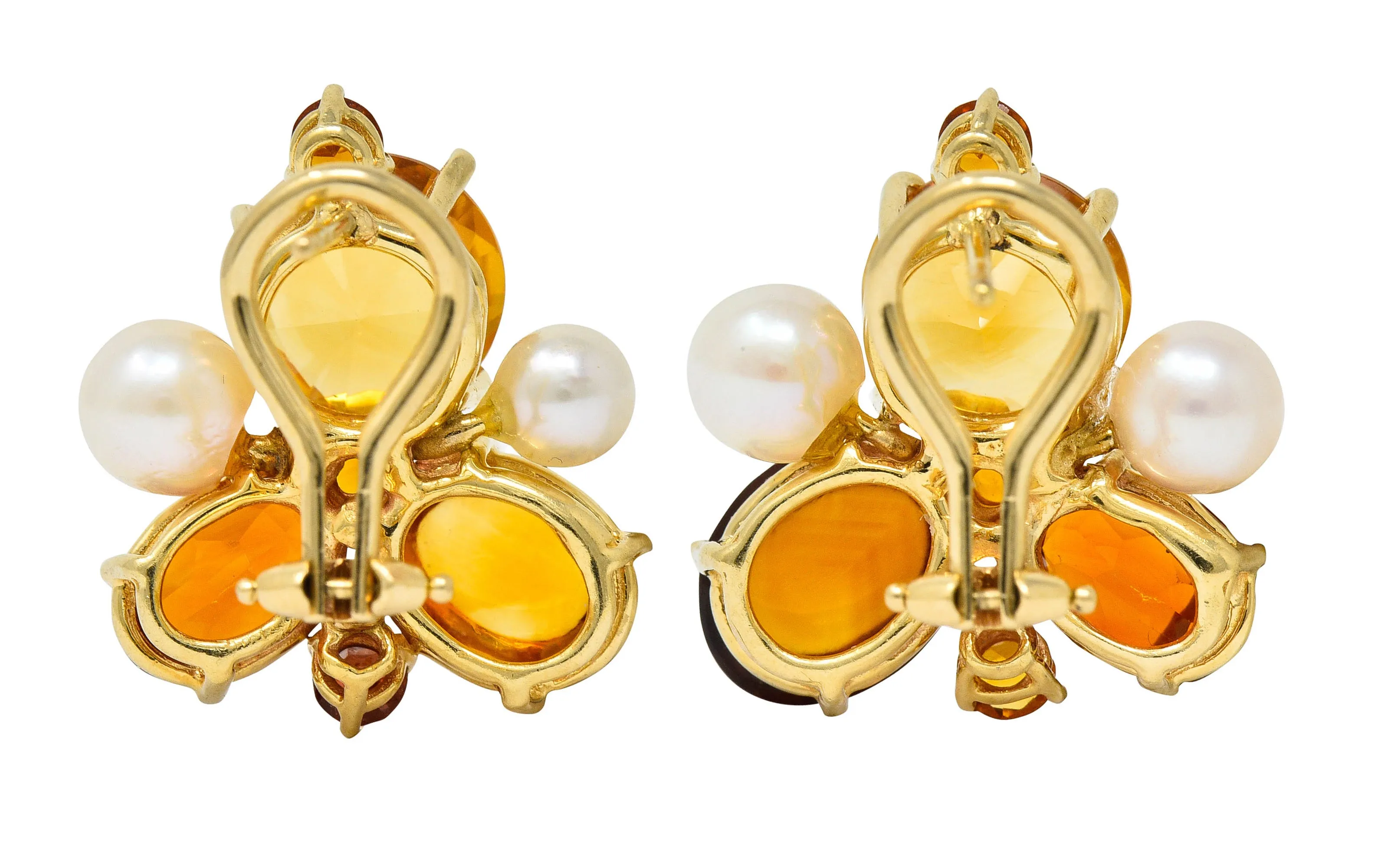 Vintage Citrine Cultured Pearl 14 Karat Gold Cluster Earrings