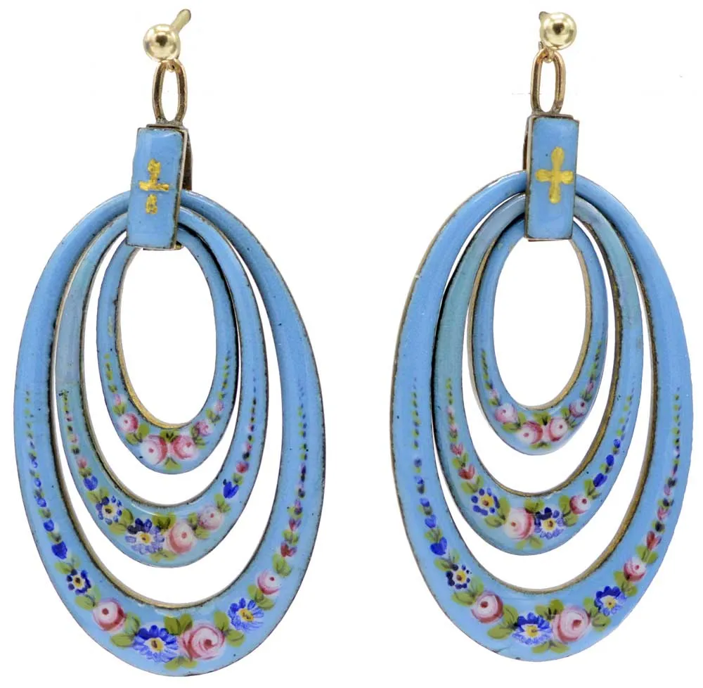 Vintage enamel and gold drop earrings