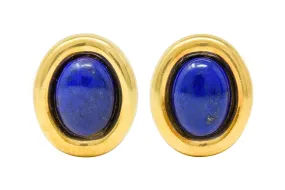 Vintage Italian Baraka Lapis Cabochon 18 Karat Gold Earrings