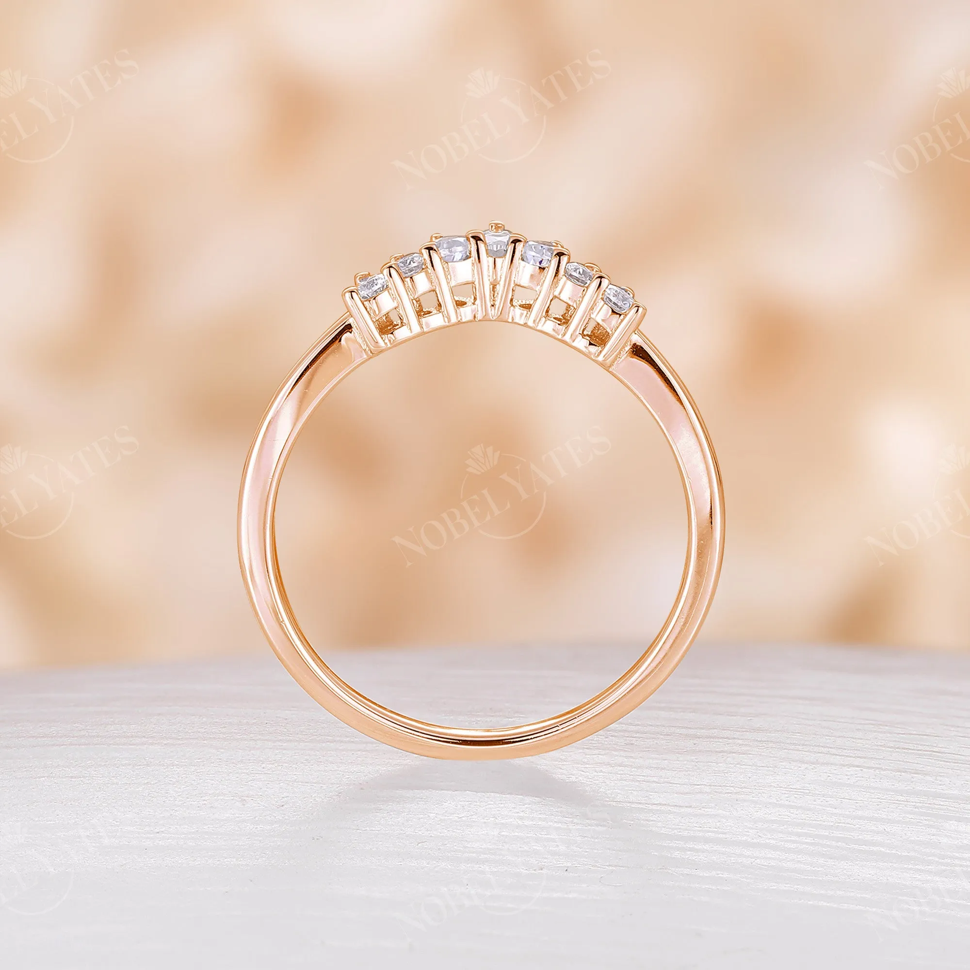 Vintage Marquise Cut Moissanite Curved Wedding Band Rose Gold