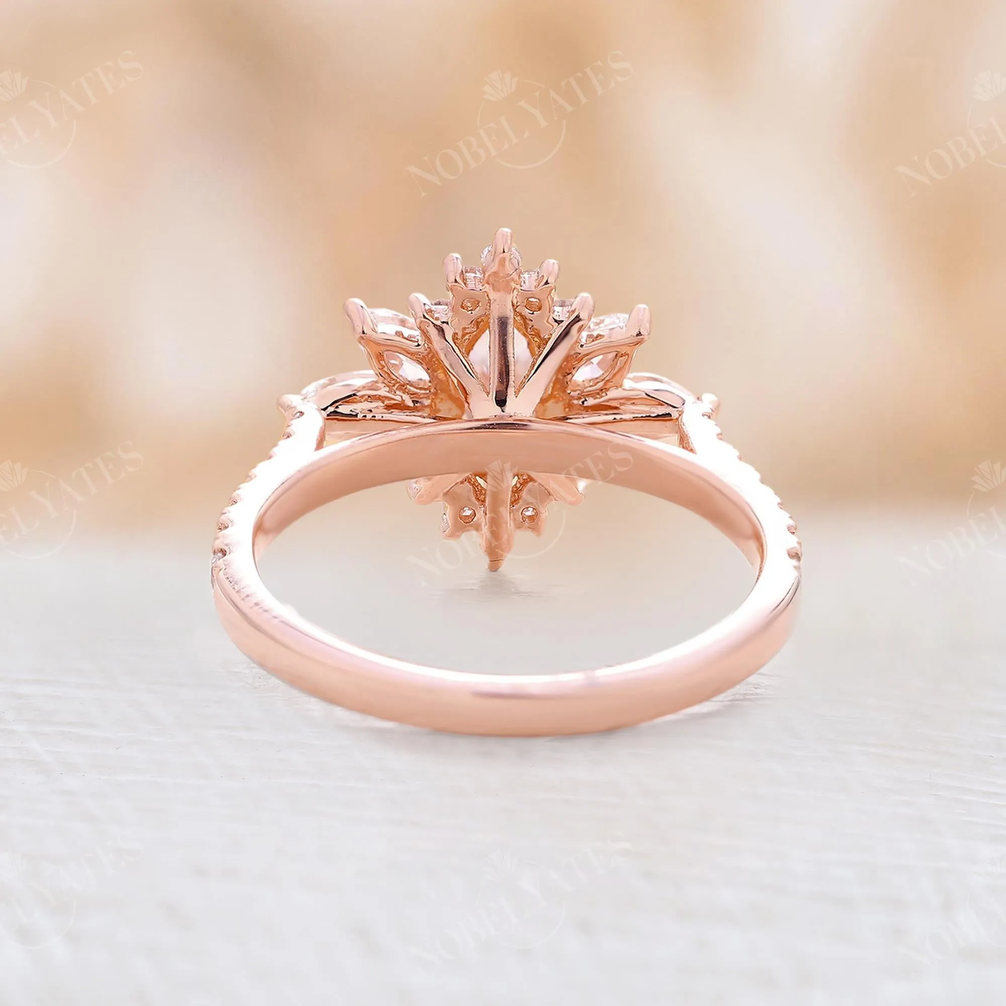 Vintage Marquise Moissanite Halo Engagement Ring Rose Gold