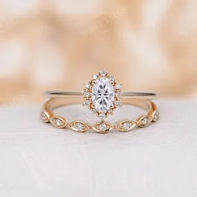 Vintage Oval Moissanite Halo Bridal set Yellow Gold