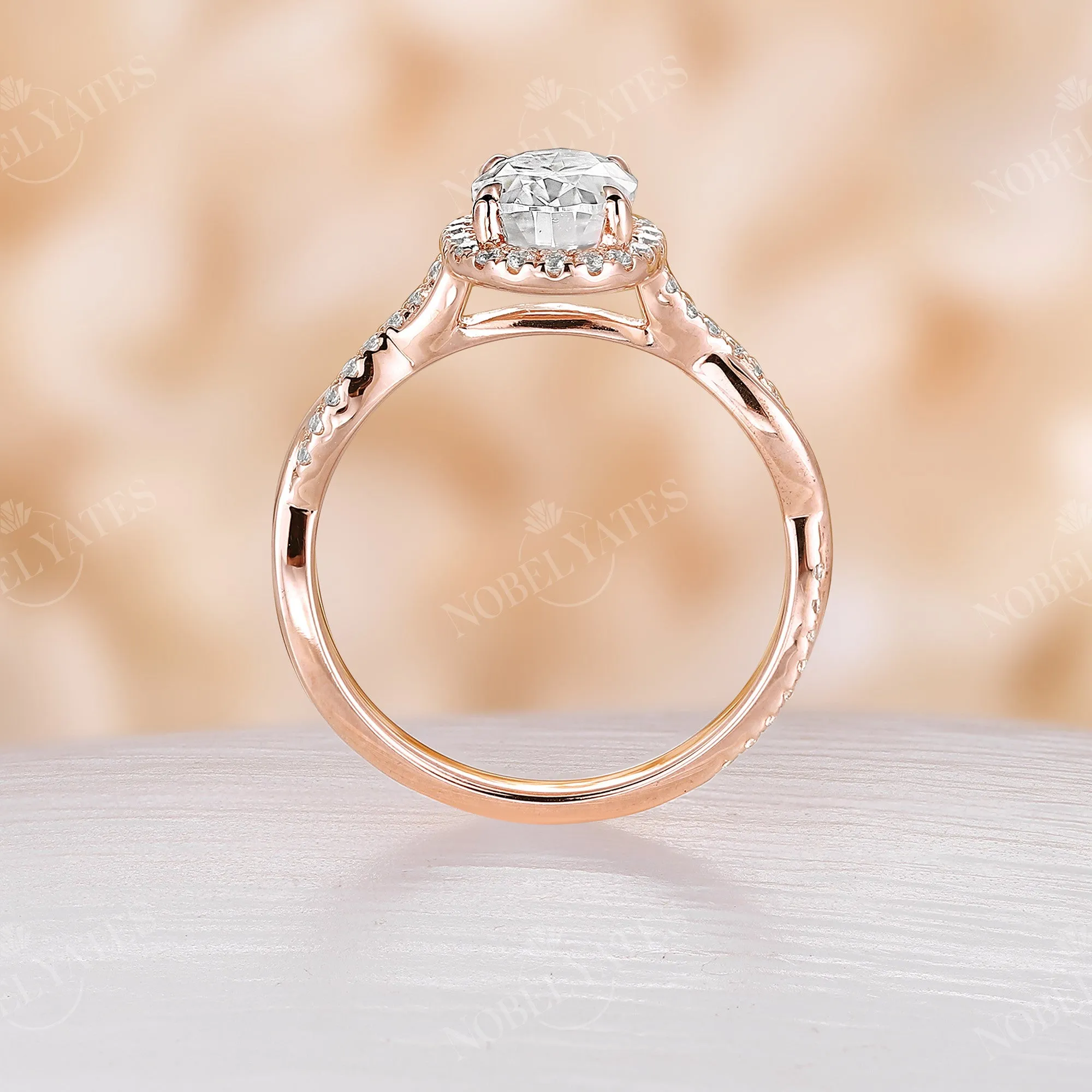 Vintage Oval Moissanite Halo&Twist Engagement Ring Rose Gold